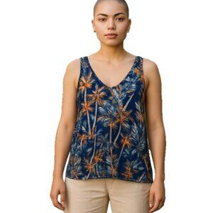 Women's Tank top Petite XL Sleeveless V-Neck Tropical Print Palm Grove